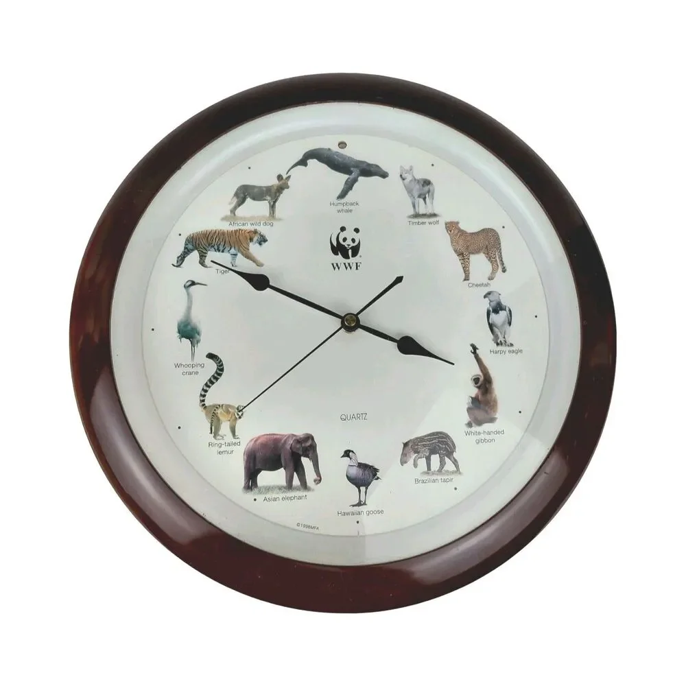 WWF Wild Animal Endangered Species Wall Clock with Hourly Animal Calls Working